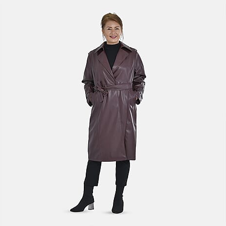 Tamsy Long Solid Coat with 2 Pockets (Size S) - Dark Coffee