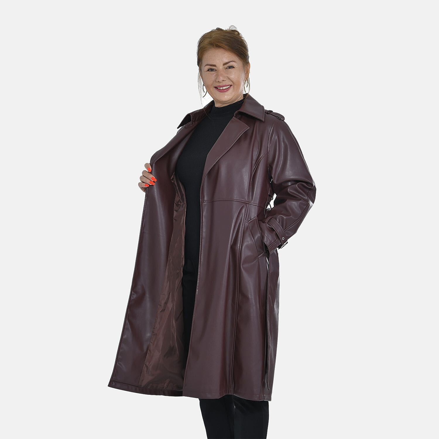Tamsy PU Solid Coat (Size 112x77 ) - Dark Coffee & Coffee Tamsy PU Solid Coat (Size 112x77 ) - Dark Coffee & Coffee