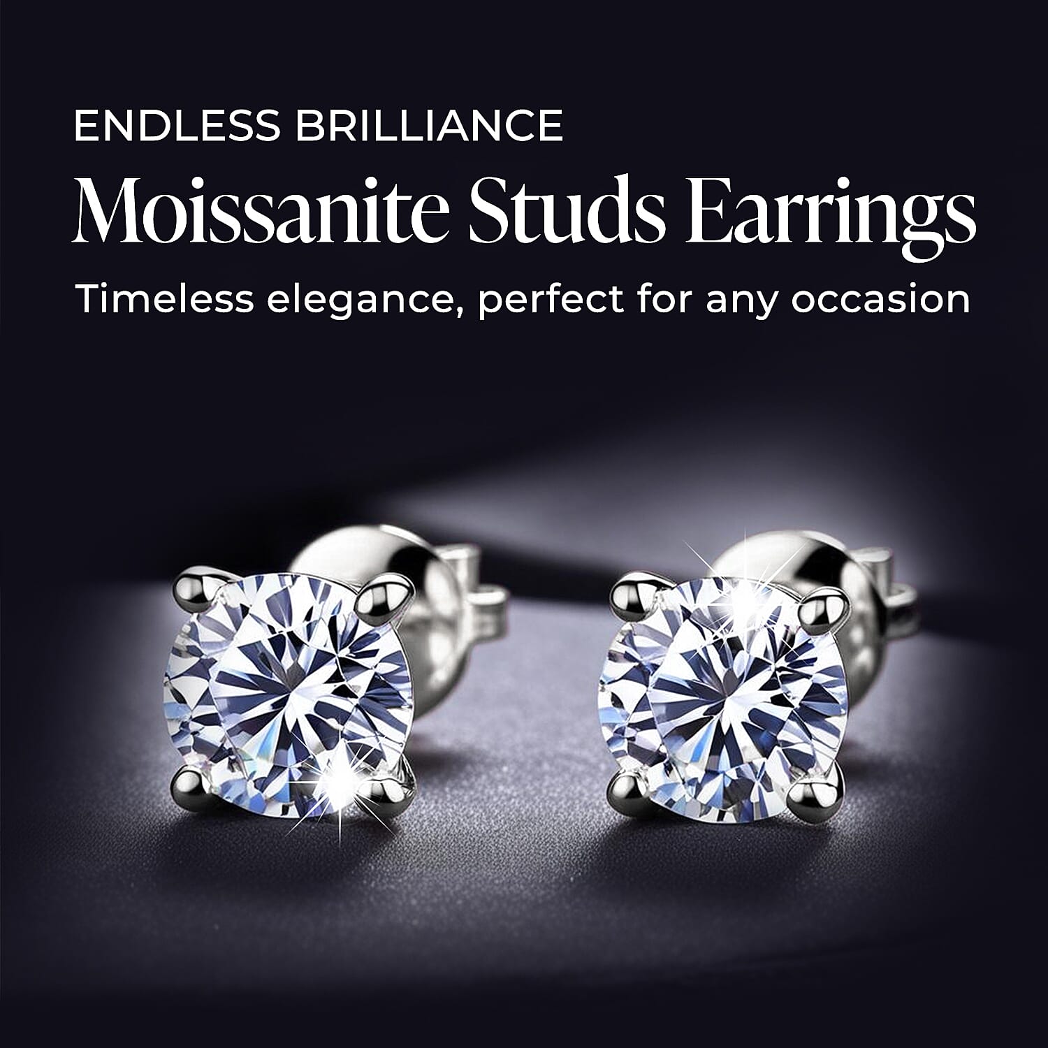 Biggest Deal of The Day - Moissanite Solitaire Stud Push Back Earrings in Platinum Overlay Sterling Silver