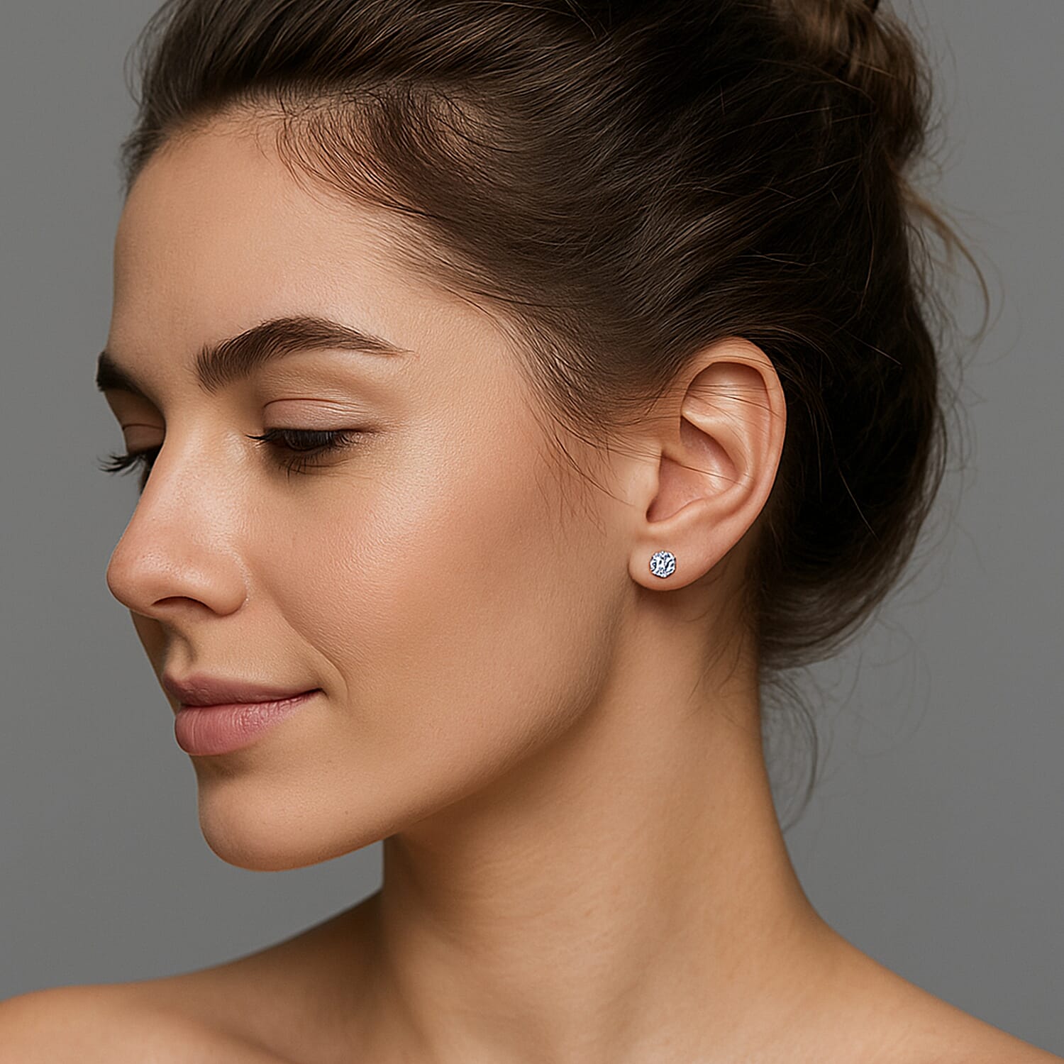 Biggest Deal of The Day - Moissanite Solitaire Stud Push Back Earrings in Platinum Overlay Sterling Silver