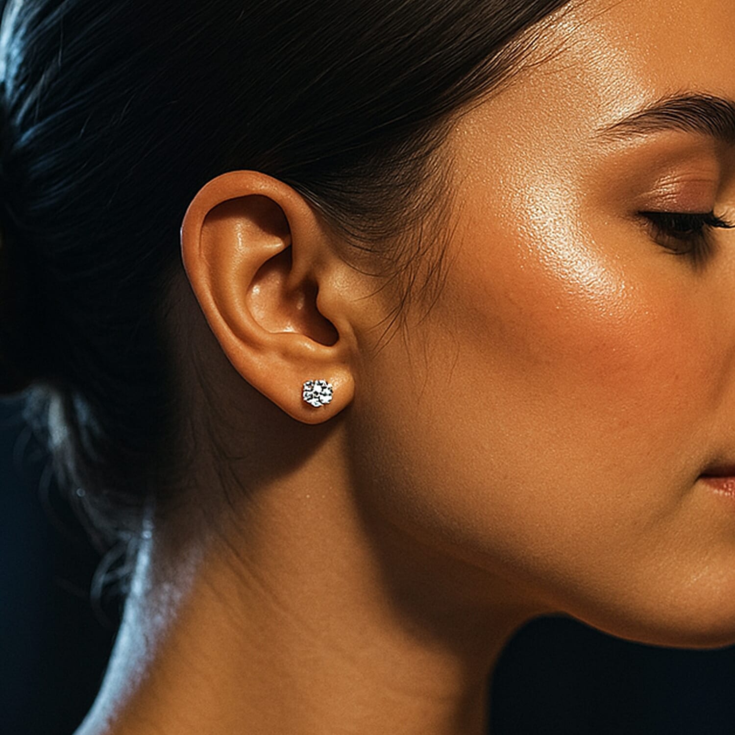 Biggest Deal of The Day - Moissanite Solitaire Stud Push Back Earrings in Platinum Overlay Sterling Silver