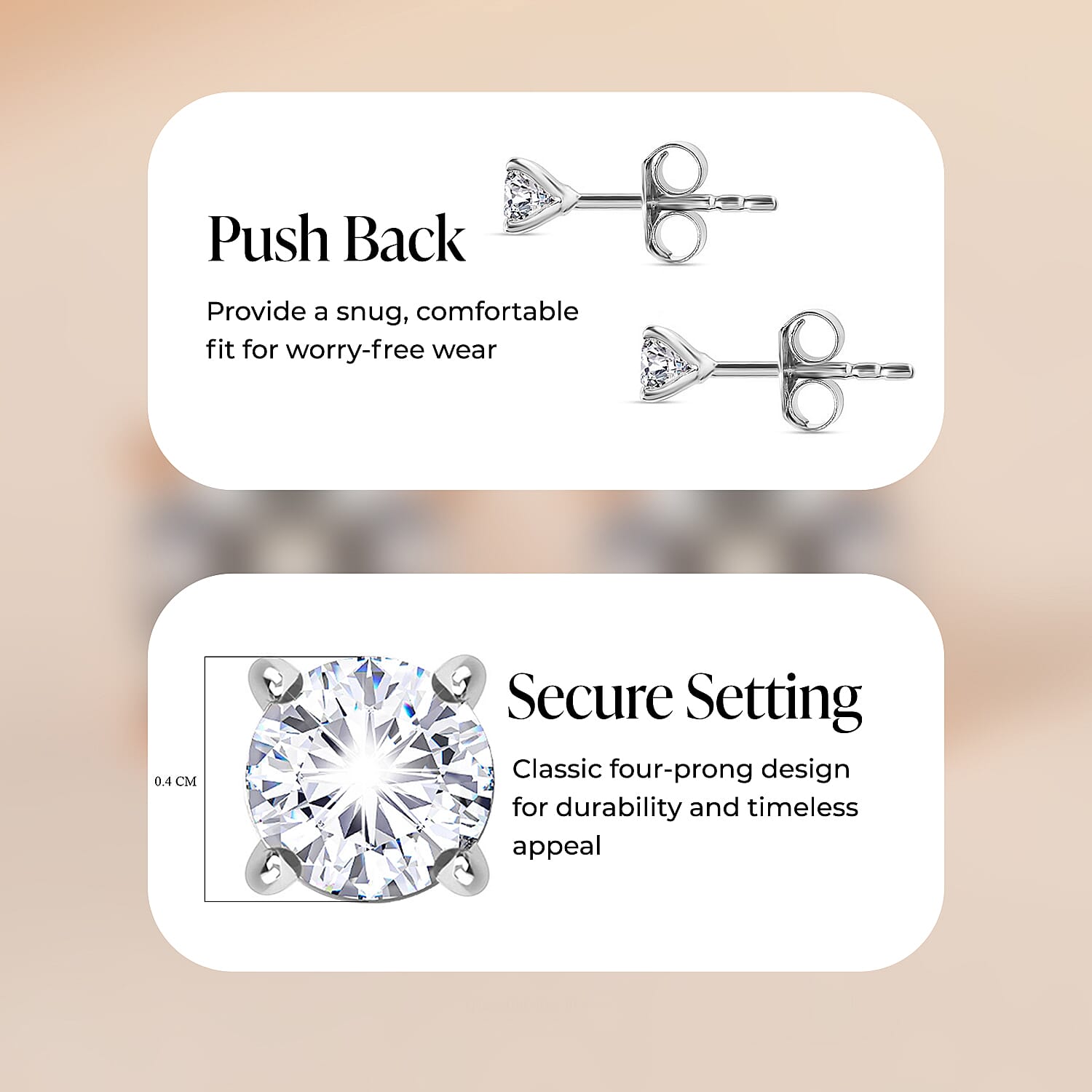 Biggest Deal of The Day - Moissanite Solitaire Stud Push Back Earrings in Platinum Overlay Sterling Silver
