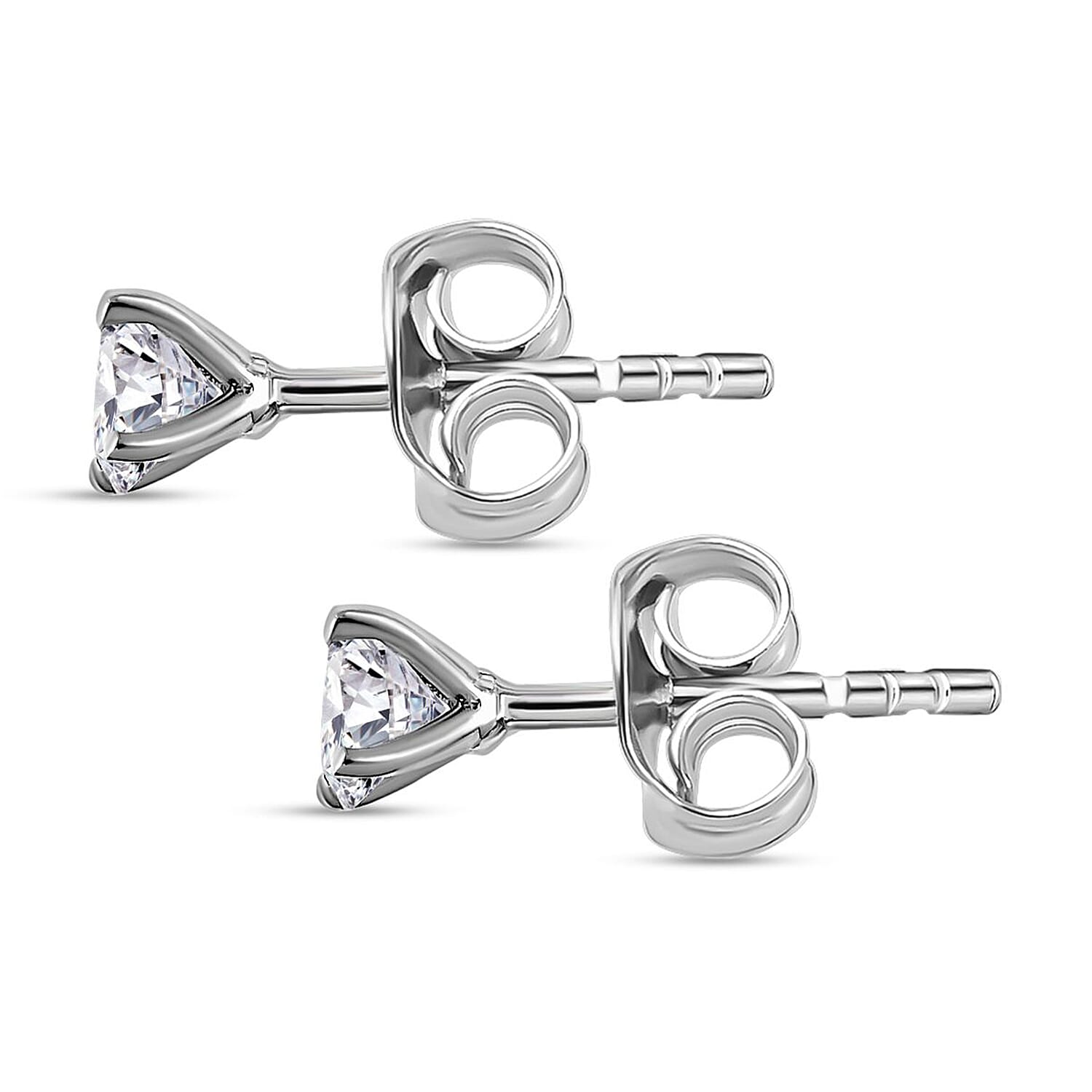 Biggest Deal of The Day - Moissanite Solitaire Stud Push Back Earrings in Platinum Overlay Sterling Silver