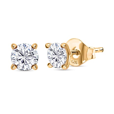 Biggest Deal of The Day - Moissanite Solitaire Stud Push Back Earrings in 14K Gold Overlay Sterling Silver