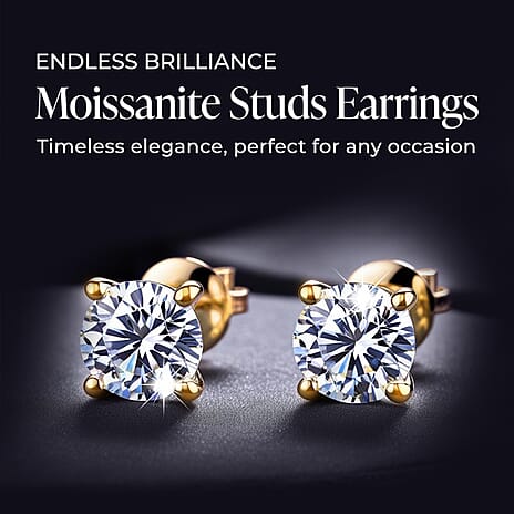 Biggest Deal of The Day - Moissanite Solitaire Stud Push Back Earrings in 14K Gold Overlay Sterling Silver