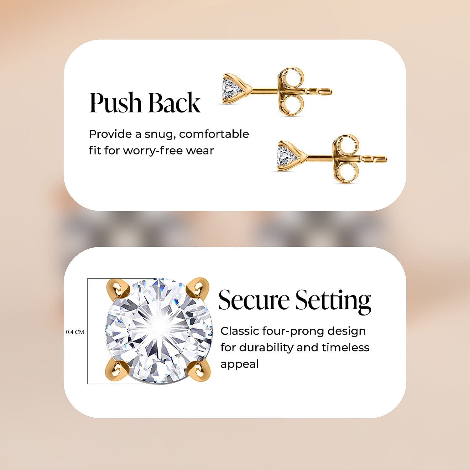 Biggest Deal of The Day - Moissanite Solitaire Stud Push Back Earrings in 18K Vermeil Yellow Gold Plated Sterling Silver