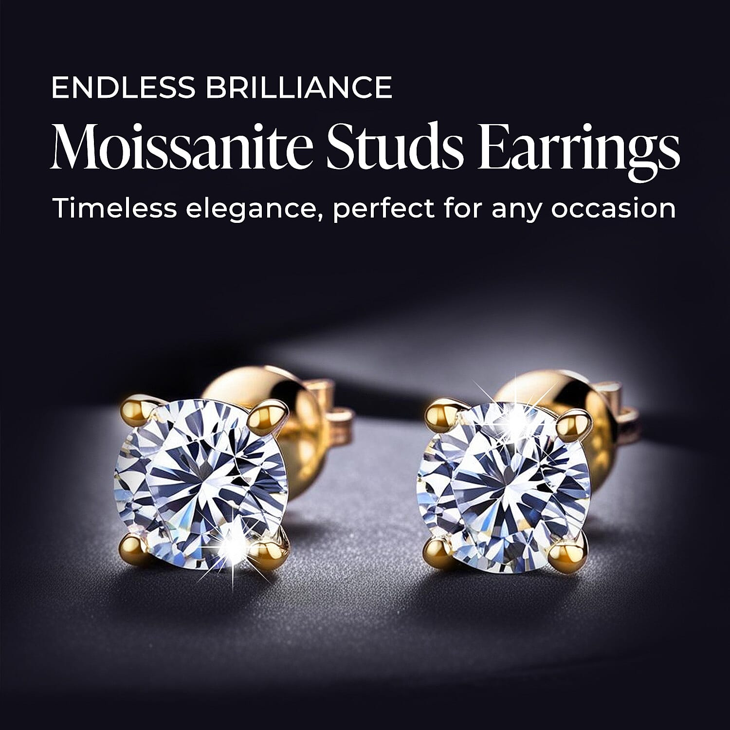 Biggest Deal of The Day - Moissanite Solitaire Stud Push Back Earrings in 18K Vermeil Yellow Gold Plated Sterling Silver