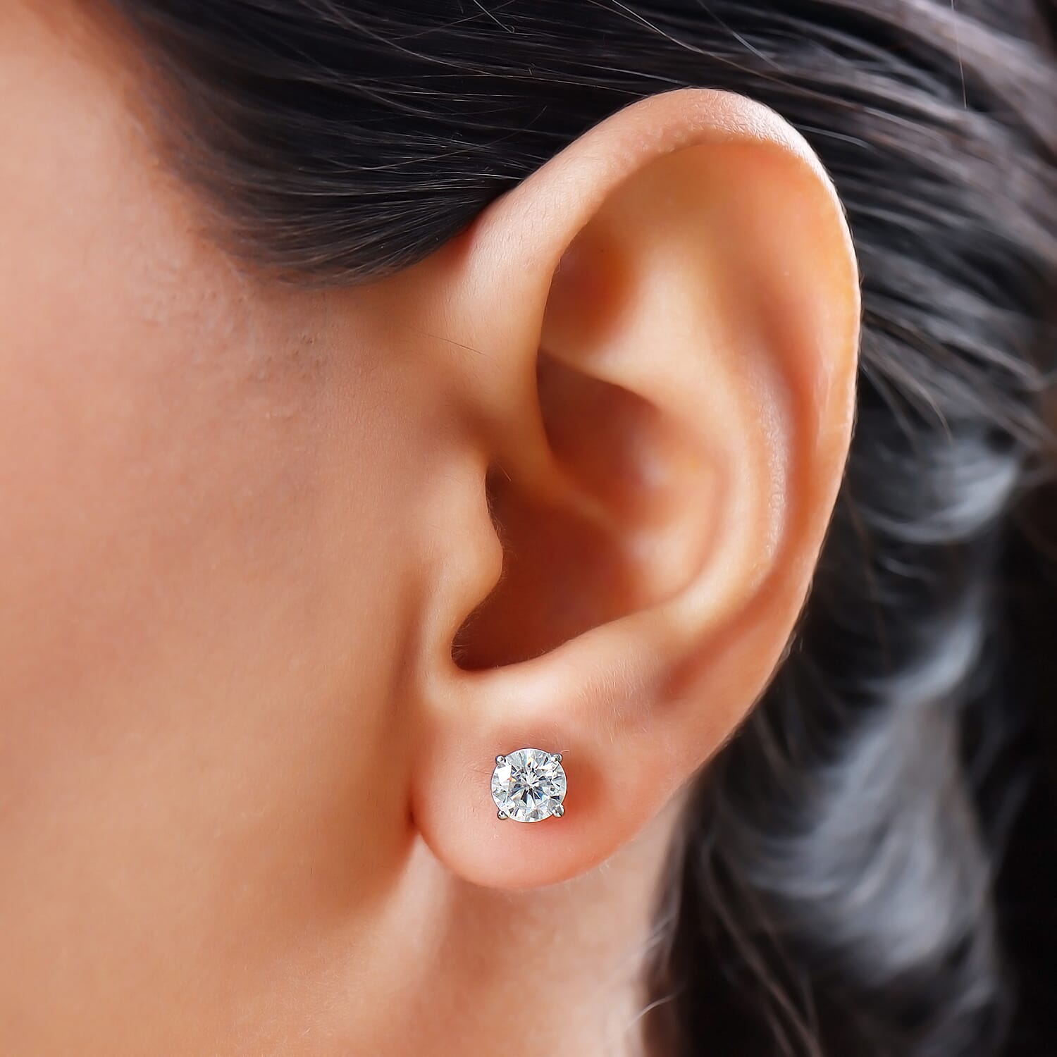Moissanite Solitaire Stud Earrings (with Push Back) in Platinum Overlay Sterling Silver 1.13 Ct.