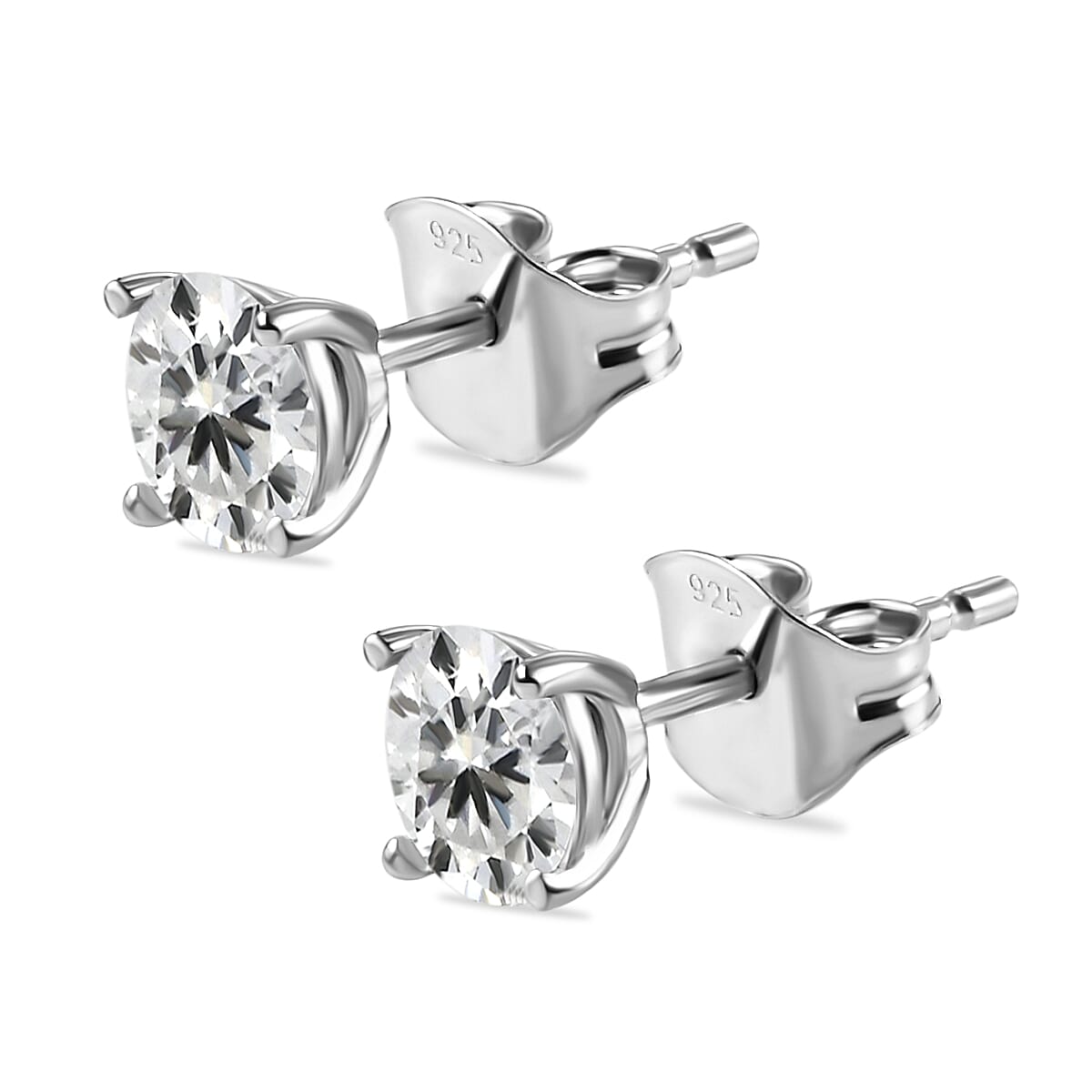 Moissanite Solitaire Stud Earrings (with Push Back) in Platinum Overlay Sterling Silver 1.13 Ct.