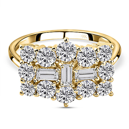 9K Yellow Gold 1.98 Ct Moissanite Cluster Boat Ring