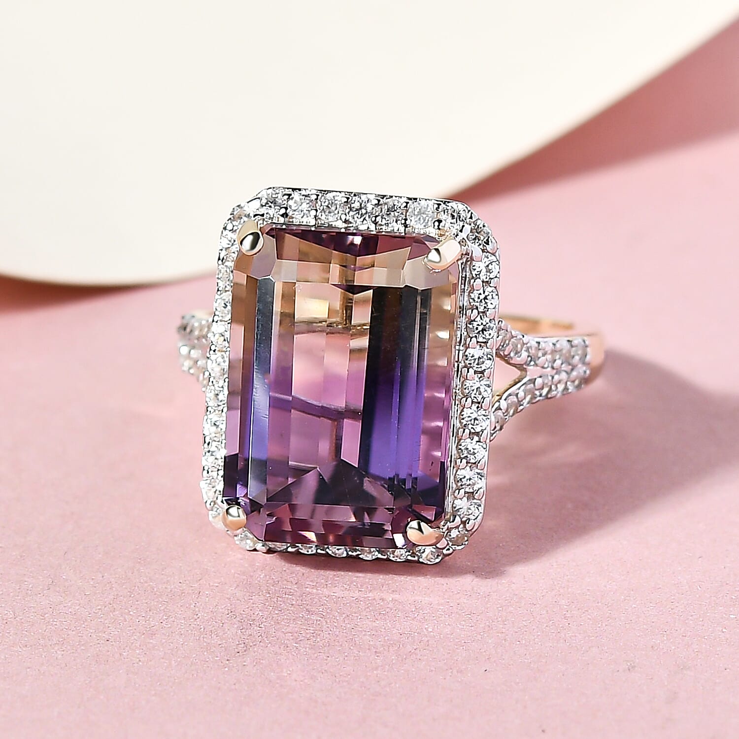 9K Yellow Gold Anahi Ametrine & Natural Zircon Ring 7.94 Ct.