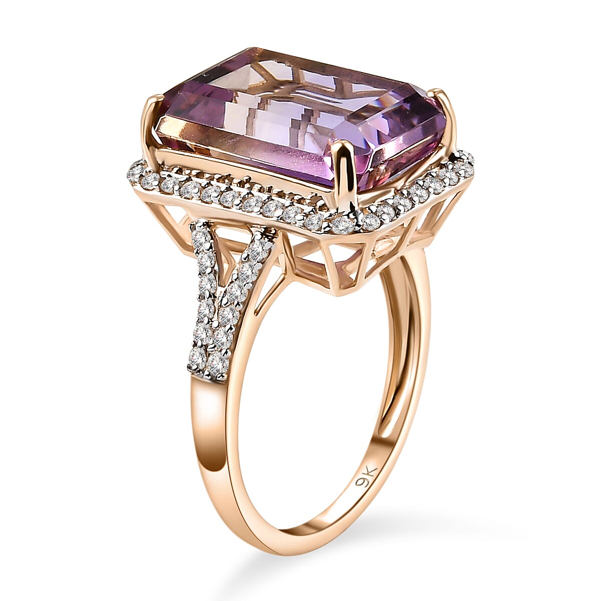 9K Yellow Gold Anahi Ametrine & Natural Zircon Ring 7.94 Ct.