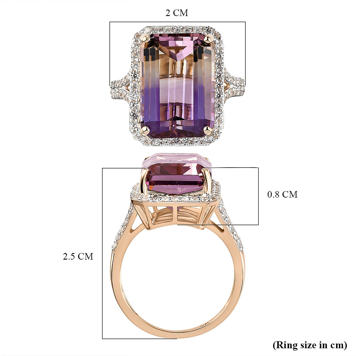 9K Yellow Gold Anahi Ametrine & Natural Zircon Ring 7.94 Ct.