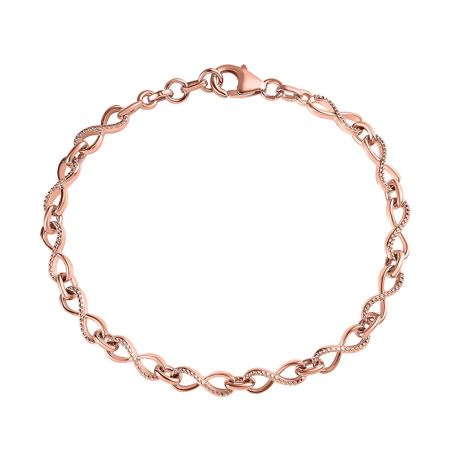 Infinity Link Bracelet Size 7.5 with Extender in Rose Gold Plated Sterling Silver, Silver Wt. 6.82 Gms