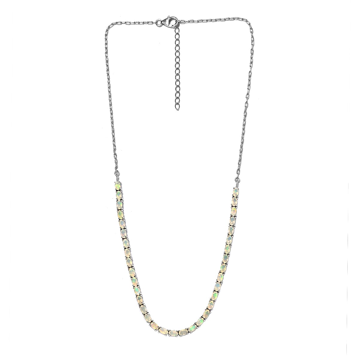 Ethiopian Welo Opal Necklace (Size - 18 with 2 inch Extender) in Platinum Overlay Sterling Silver 4.98 Ct, Silver Wt. 11.00 Gms