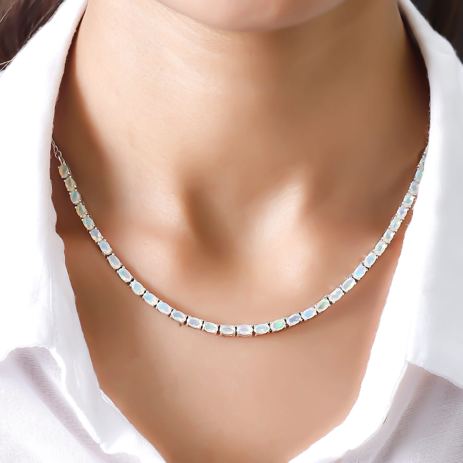 Ethiopian Welo Opal Necklace (Size - 18 with 2 inch Extender) in Platinum Overlay Sterling Silver 4.98 Ct, Silver Wt. 11.00 Gms