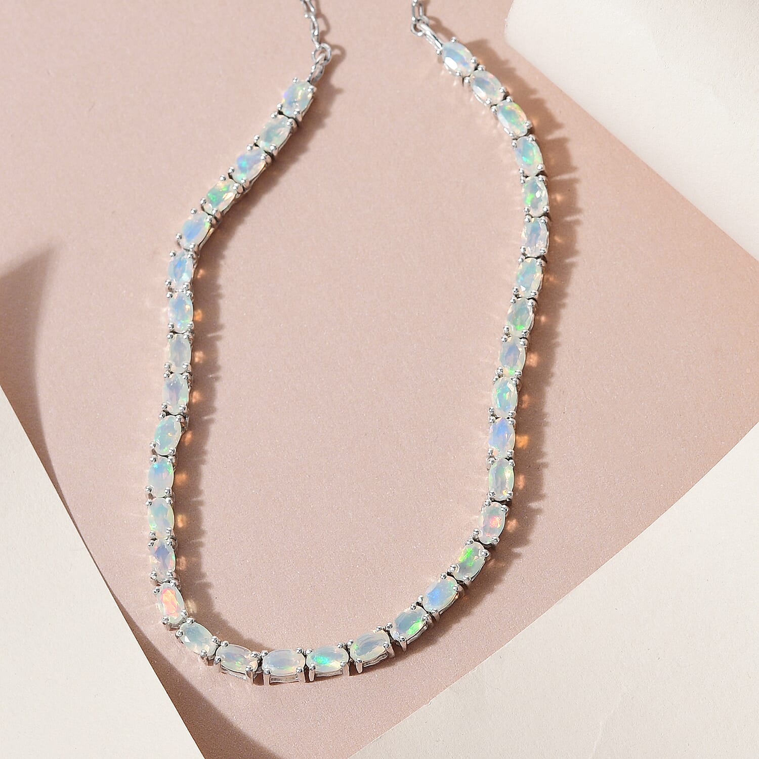 Ethiopian Welo Opal Necklace (Size - 18 with 2 inch Extender) in Platinum Overlay Sterling Silver 4.98 Ct, Silver Wt. 11.00 Gms
