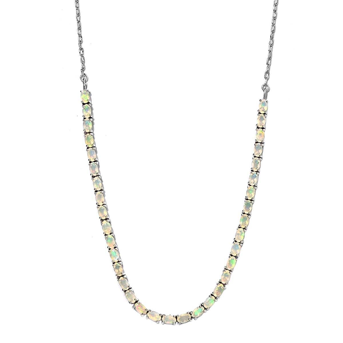 Ethiopian Welo Opal Necklace (Size - 18 with 2 inch Extender) in Platinum Overlay Sterling Silver 4.98 Ct, Silver Wt. 11.00 Gms