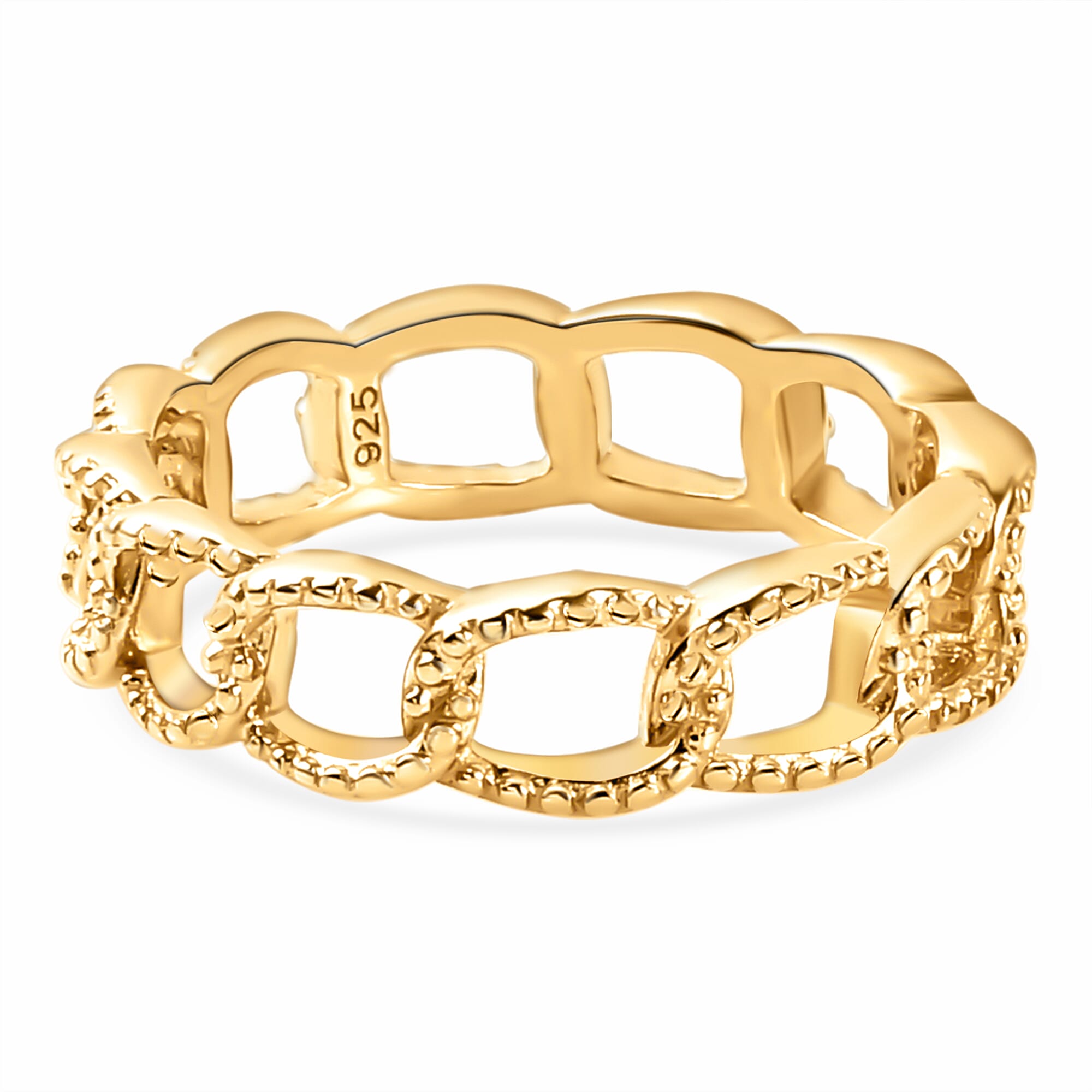 Diamond Curb Ring in Yellow Gold Overlay Sterling Silver