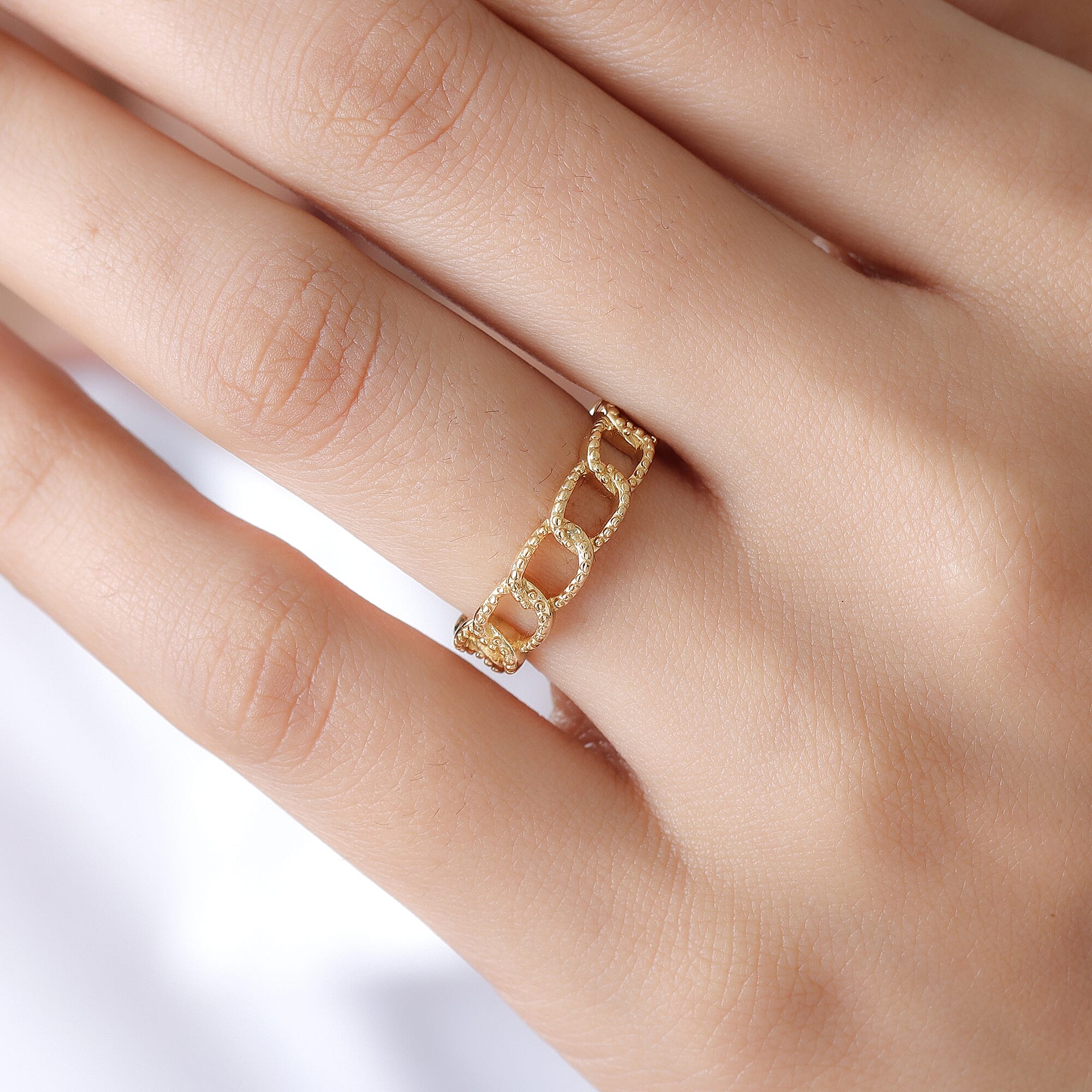 Diamond Curb Ring in Yellow Gold Overlay Sterling Silver