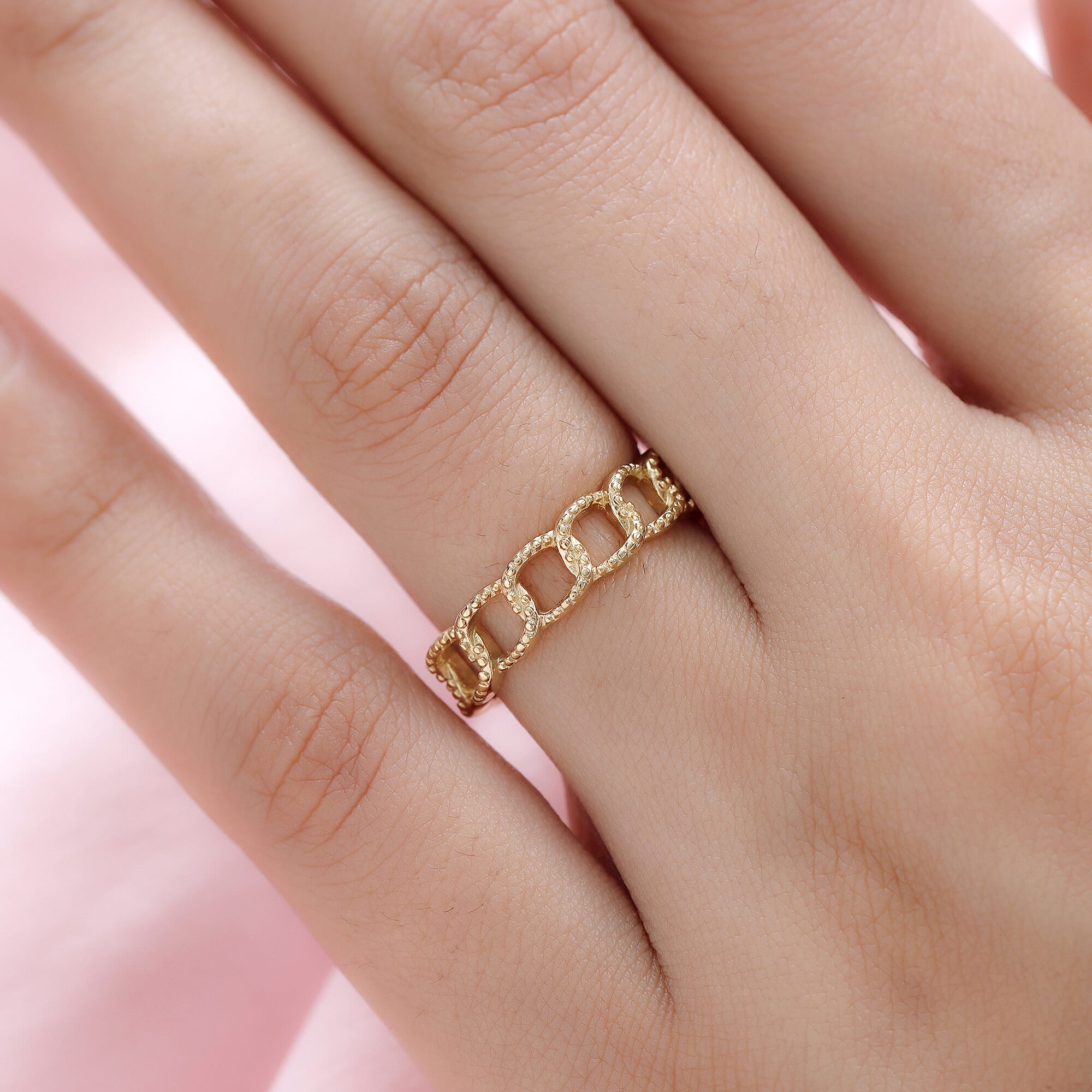 Diamond Curb Ring in Yellow Gold Overlay Sterling Silver