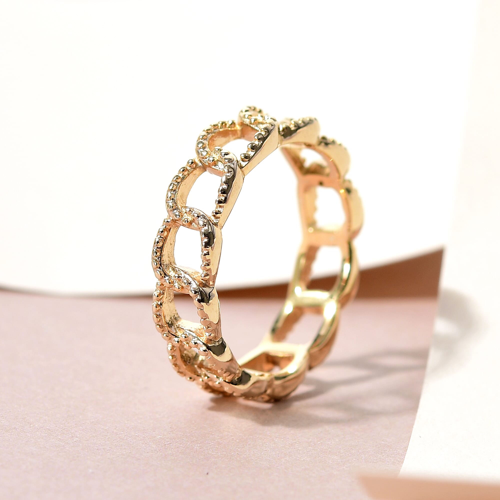 Diamond Curb Ring in Yellow Gold Overlay Sterling Silver