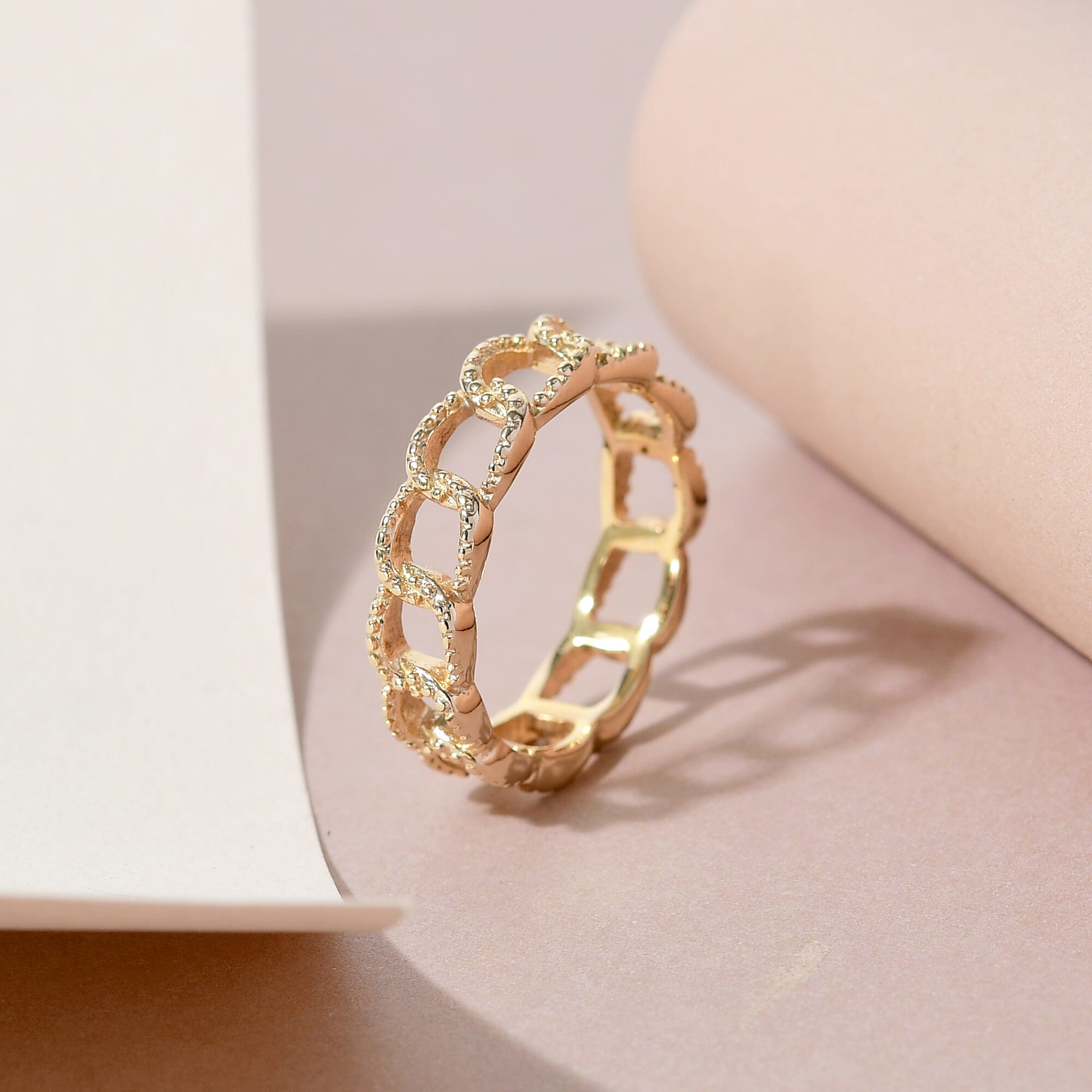 Diamond Curb Ring in Yellow Gold Overlay Sterling Silver