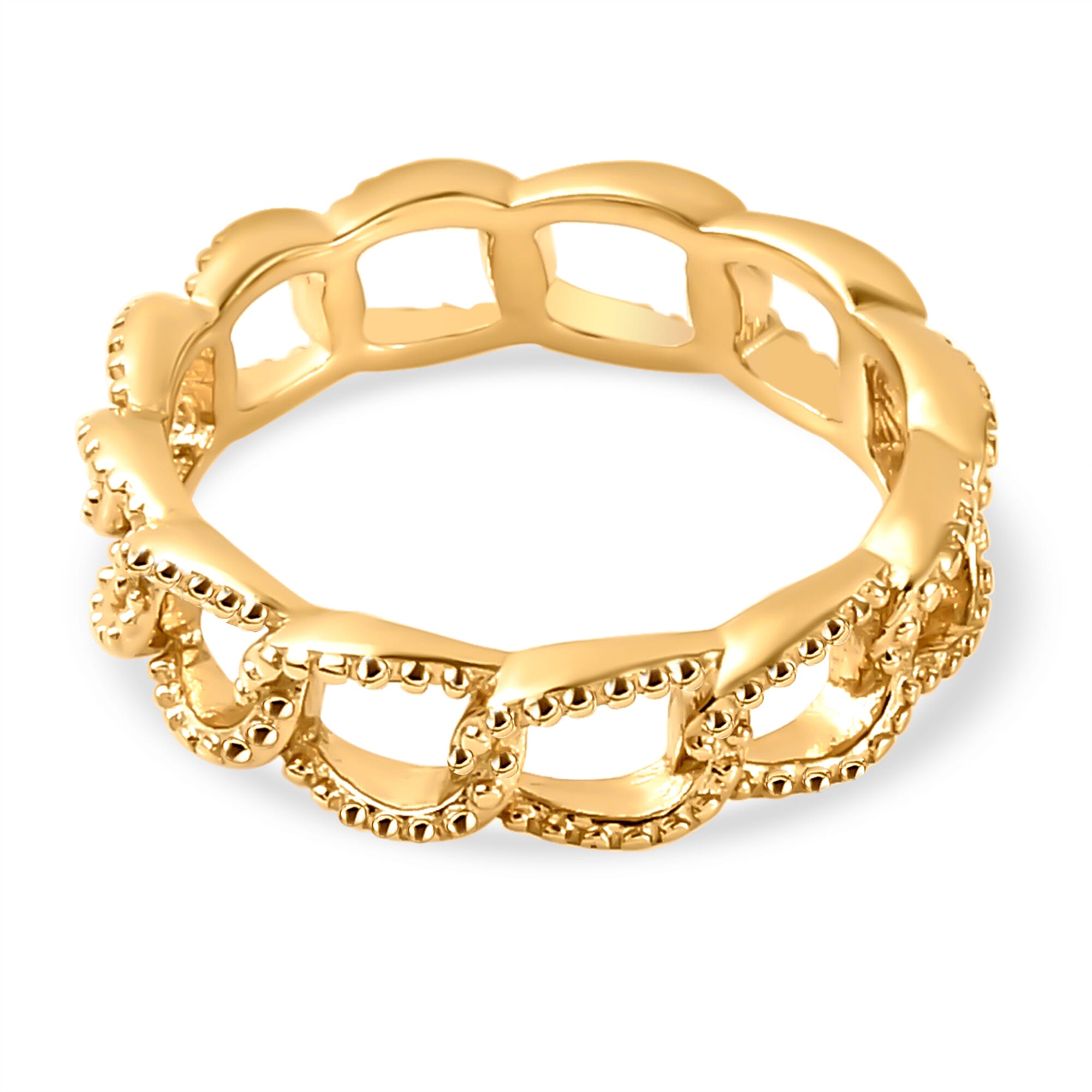 Diamond Curb Ring in Yellow Gold Overlay Sterling Silver