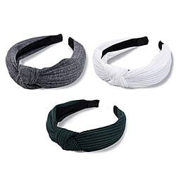 Set of 3 - Cross Knotted Headbands - Grey, White & Dark Green