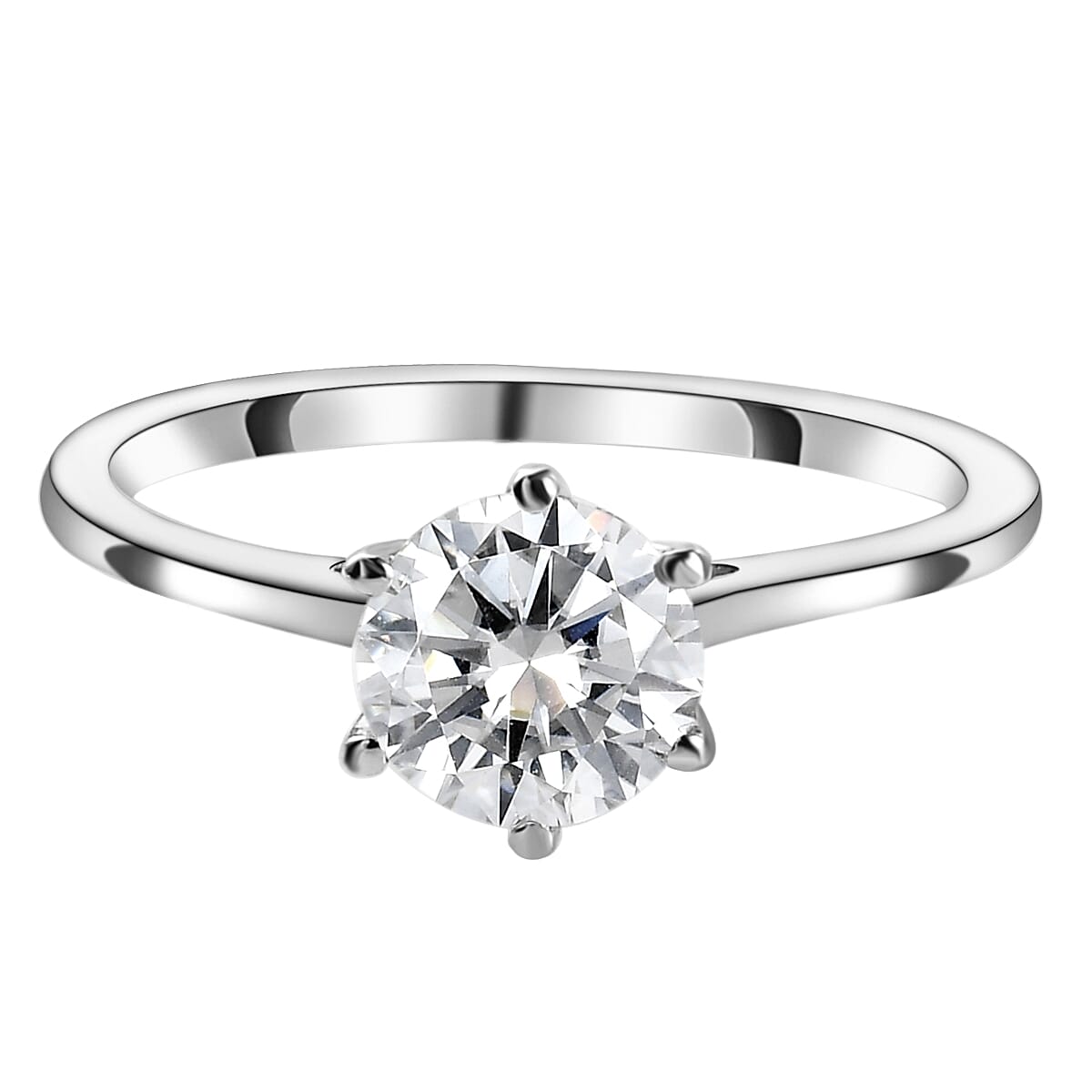 Moissanite Solitaire Ring in Platinum Overlay Sterling Silver 1.00 Ct.