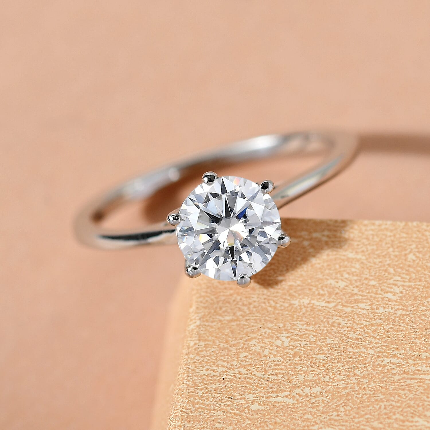 Moissanite Solitaire Ring in Platinum Overlay Sterling Silver 1.00 Ct.