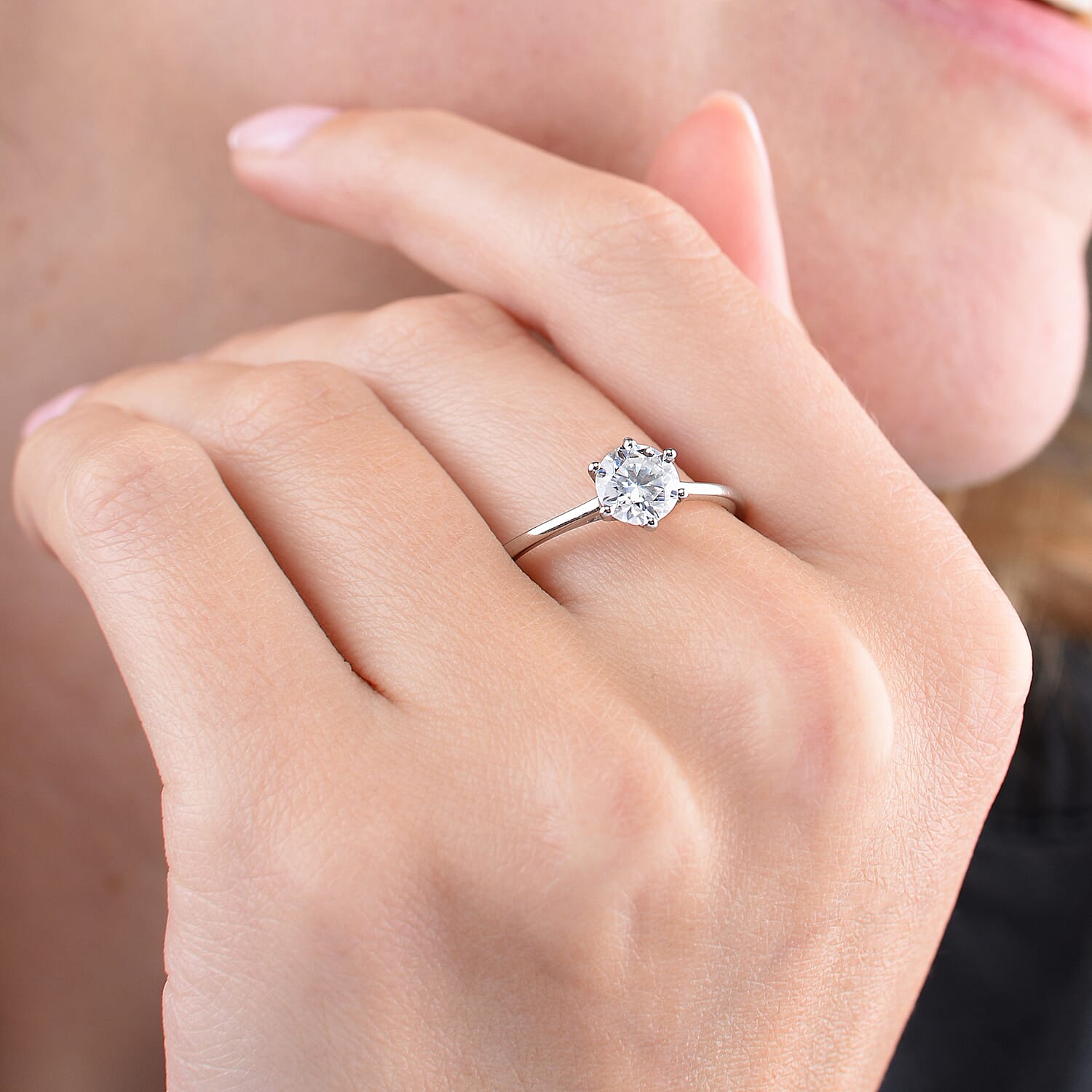 Moissanite Solitaire Ring in Platinum Overlay Sterling Silver 1.00 Ct.