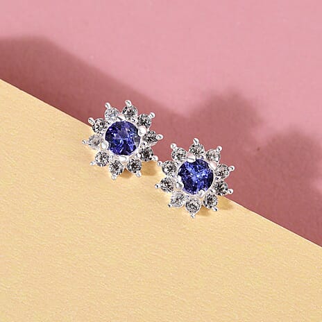 Tanzanite and Natural Cambodian Zircon Stud Earrings (With Push Back) in Sterling Silver 1.20 Ct.