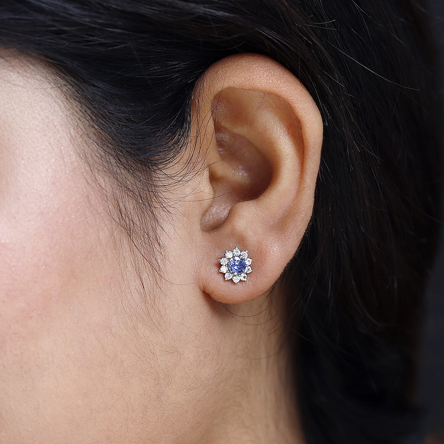 Tanzanite and Natural Cambodian Zircon Stud Earrings (With Push Back) in Sterling Silver 1.20 Ct.