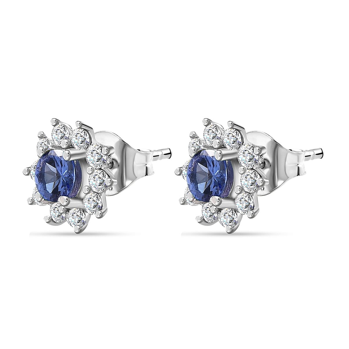 Tanzanite and Natural Cambodian Zircon Stud Earrings (With Push Back) in Sterling Silver 1.20 Ct.