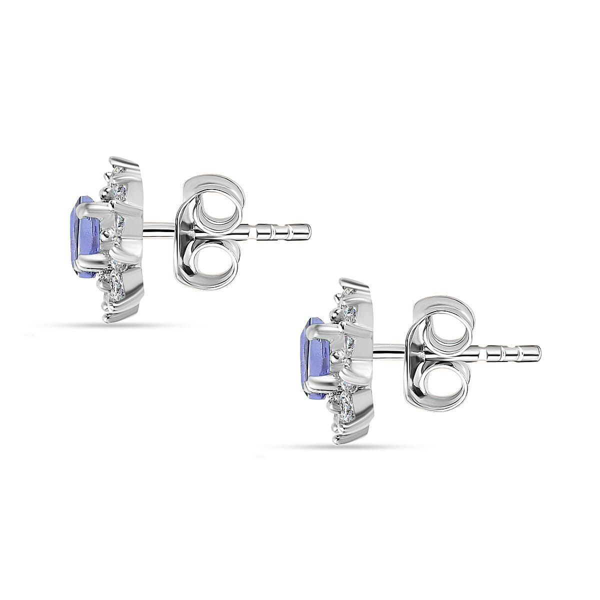 Tanzanite and Natural Cambodian Zircon Stud Earrings (With Push Back) in Sterling Silver 1.20 Ct.