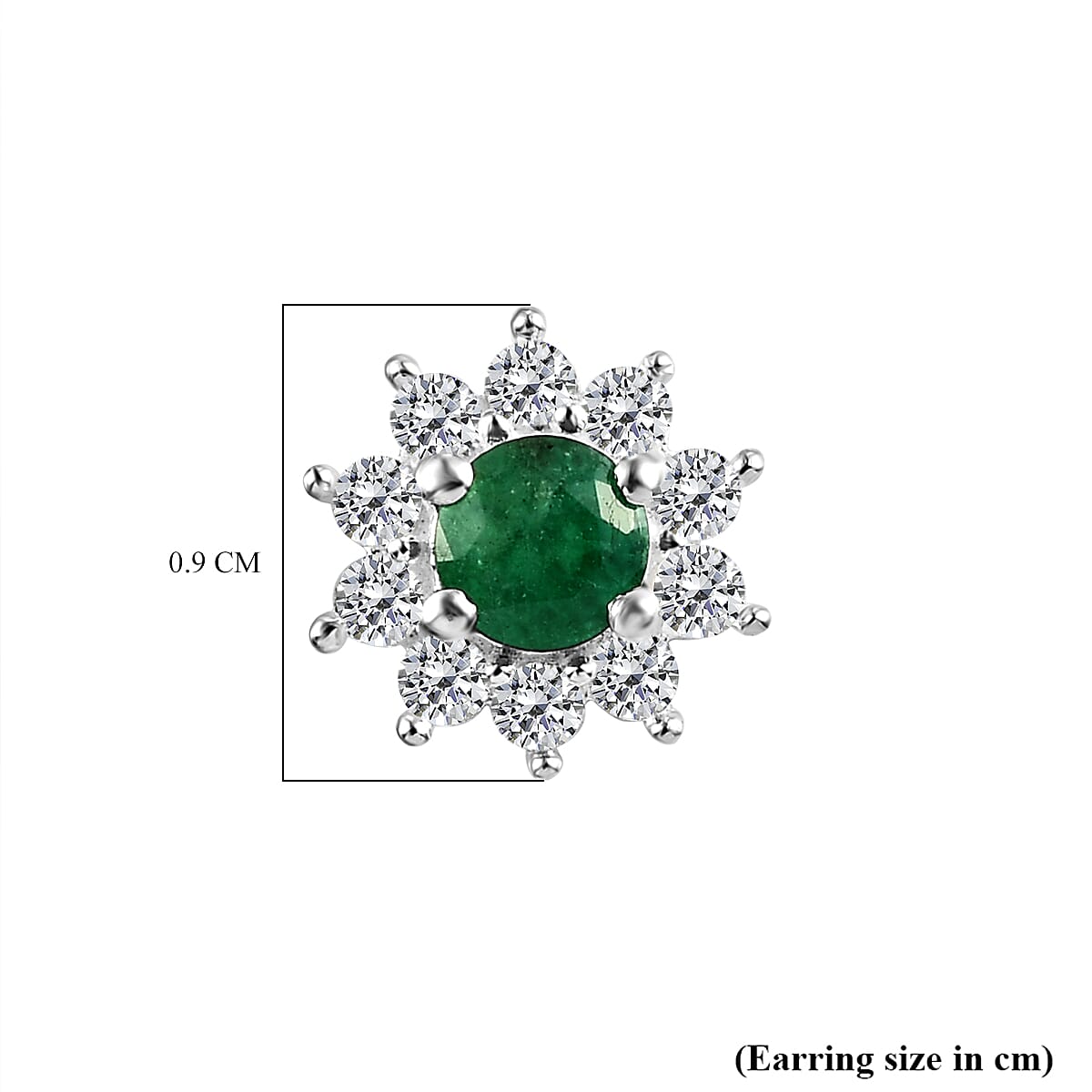Kagem Zambian Emerald and Natural Cambodian Zircon Stud Earrings (With Push Back) in Sterling Silver 1.13 Ct.