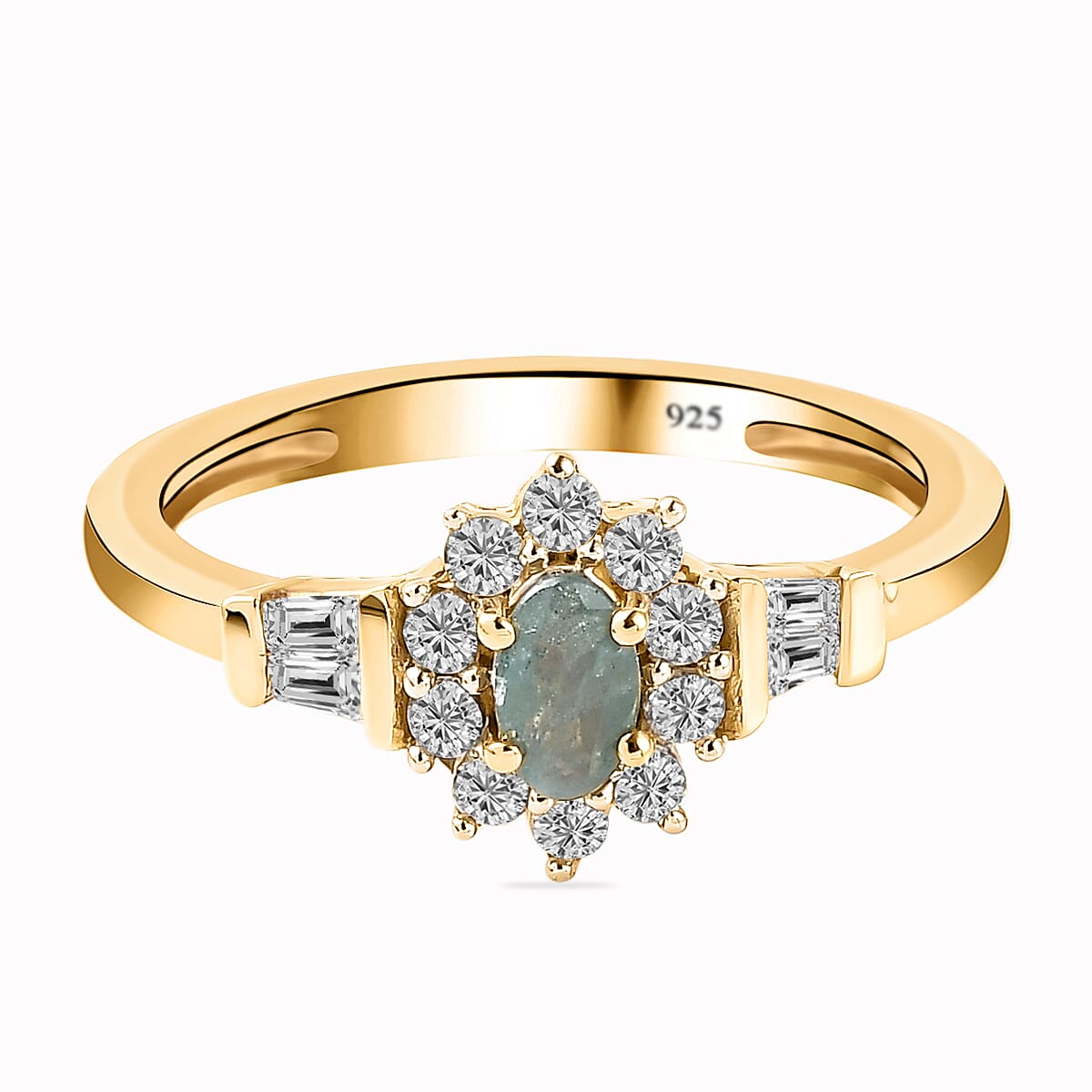 Natural Alexandrite and Natural Cambodian Zircon Ring in 14K Gold Overlay Sterling Silver