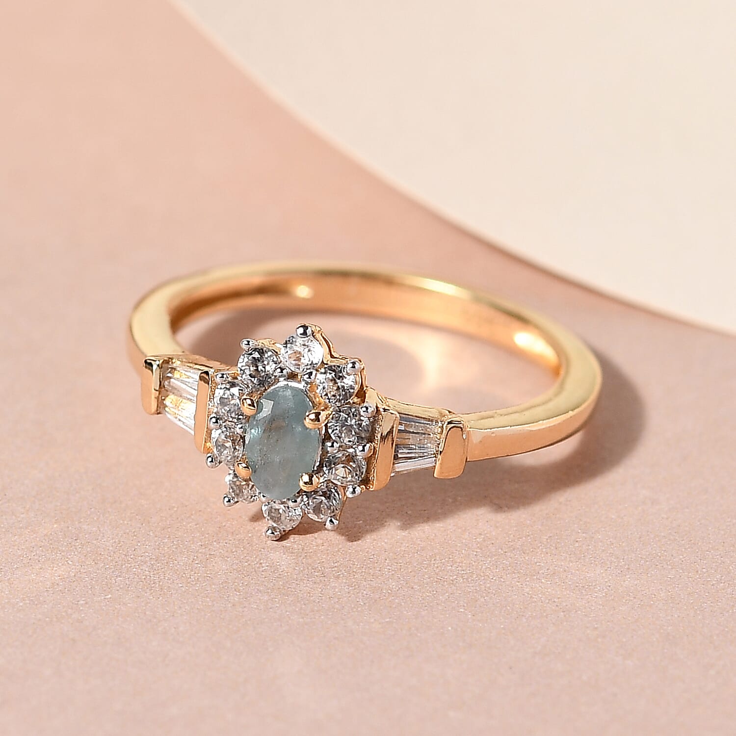 Natural Alexandrite and Natural Cambodian Zircon Ring in 14K Gold Overlay Sterling Silver