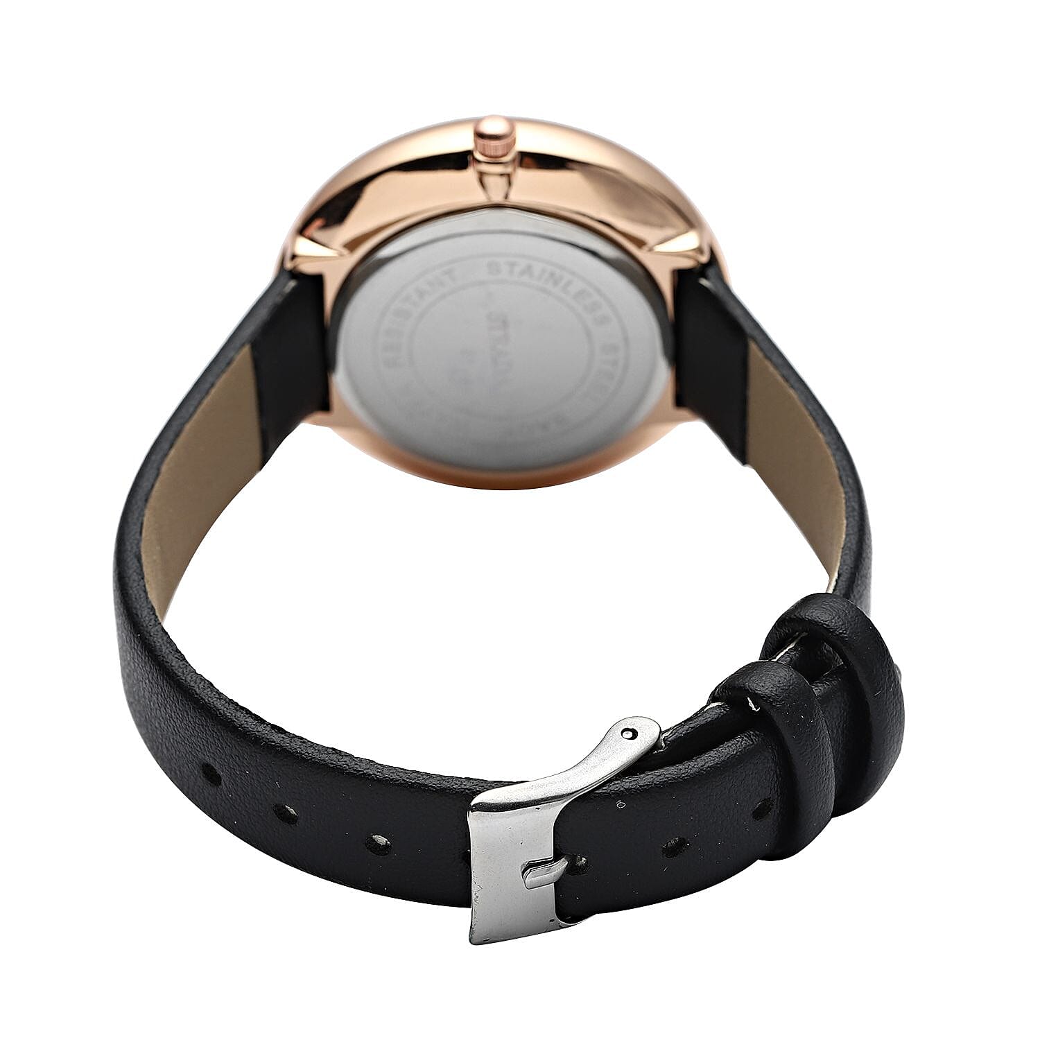 STRADA Japanese Movement Black Dial Water Resistant Watch with Black Leather Strap