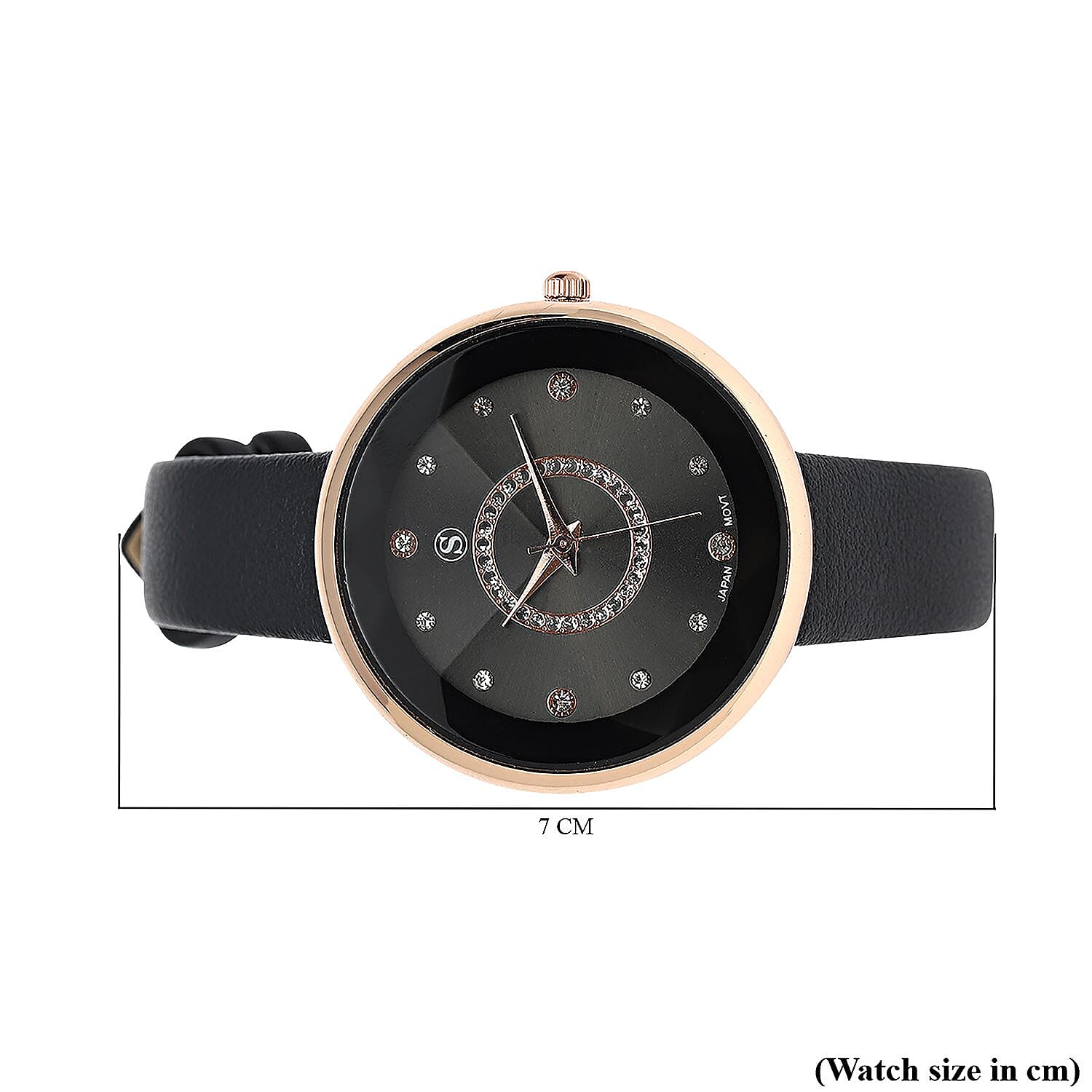 STRADA Japanese Movement Black Dial Water Resistant Watch with Black Leather Strap