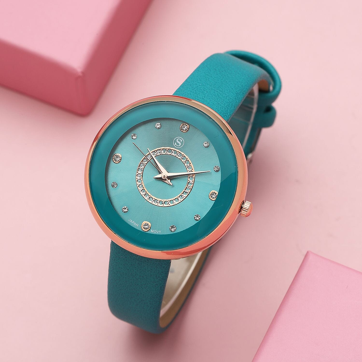STRADA Japanese Movement Teal Dial Water Resistant Watch with Teal Colour Strap