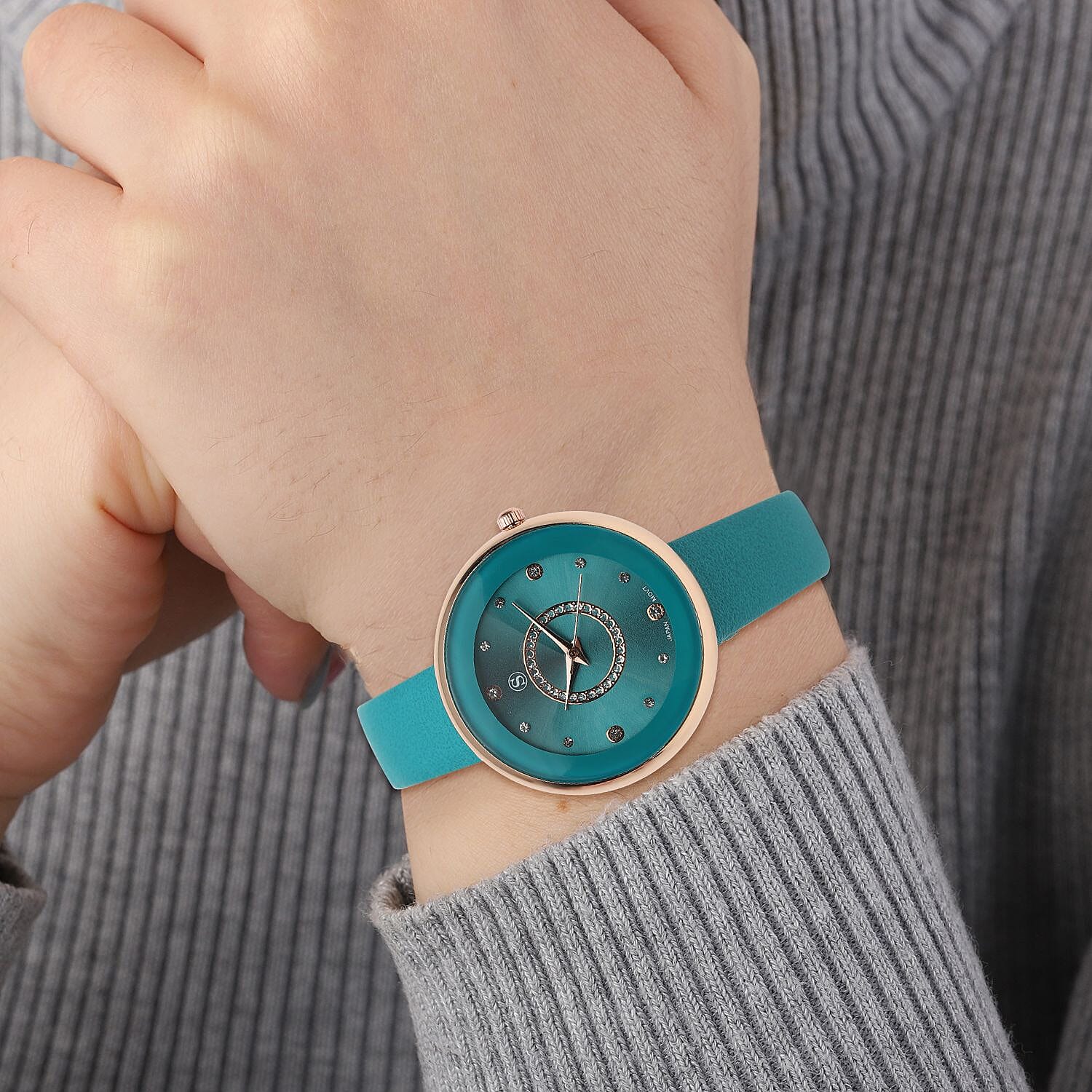 STRADA Japanese Movement Teal Dial Water Resistant Watch with Teal Colour Strap