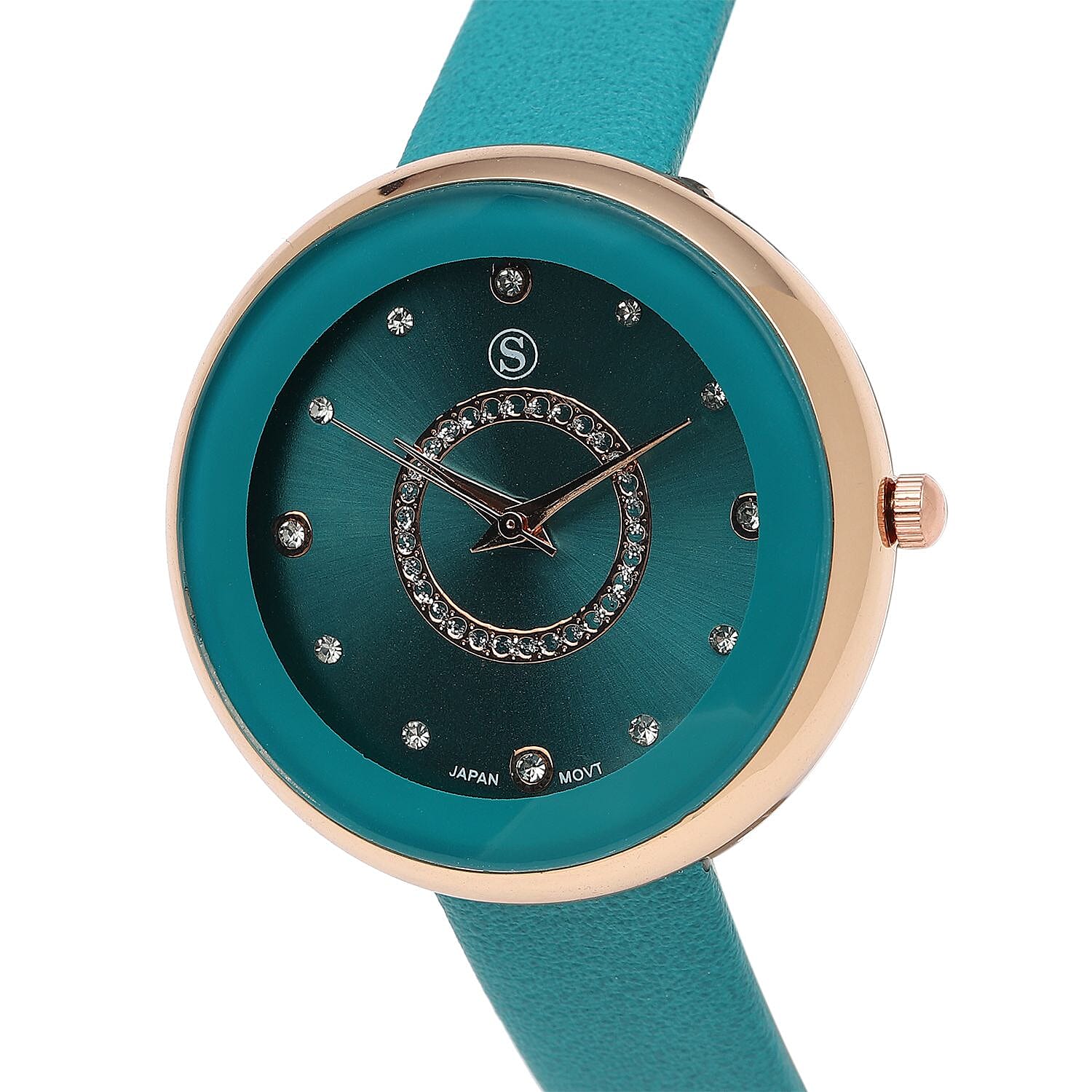 STRADA Japanese Movement Teal Dial Water Resistant Watch with Teal Colour Strap