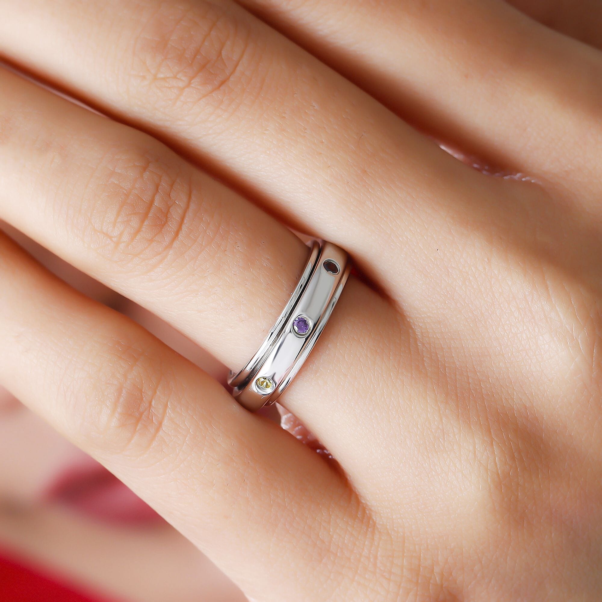 Elanza Simulated Multi Gemstone Spinner Ring in Platinum Overlay Sterling Silver