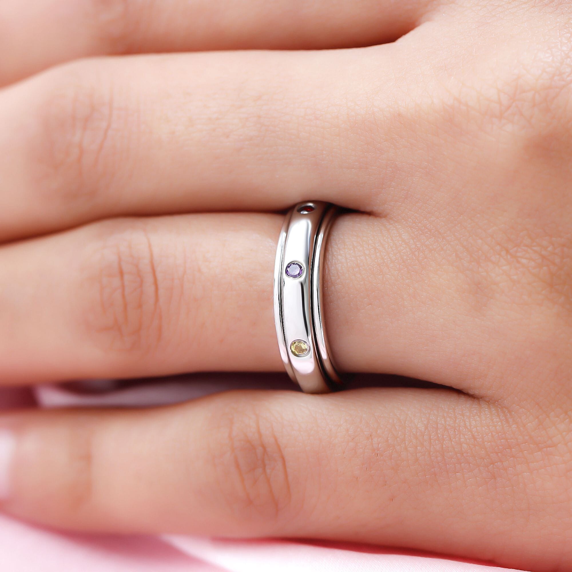 Elanza Simulated Multi Gemstone Spinner Ring in Platinum Overlay Sterling Silver