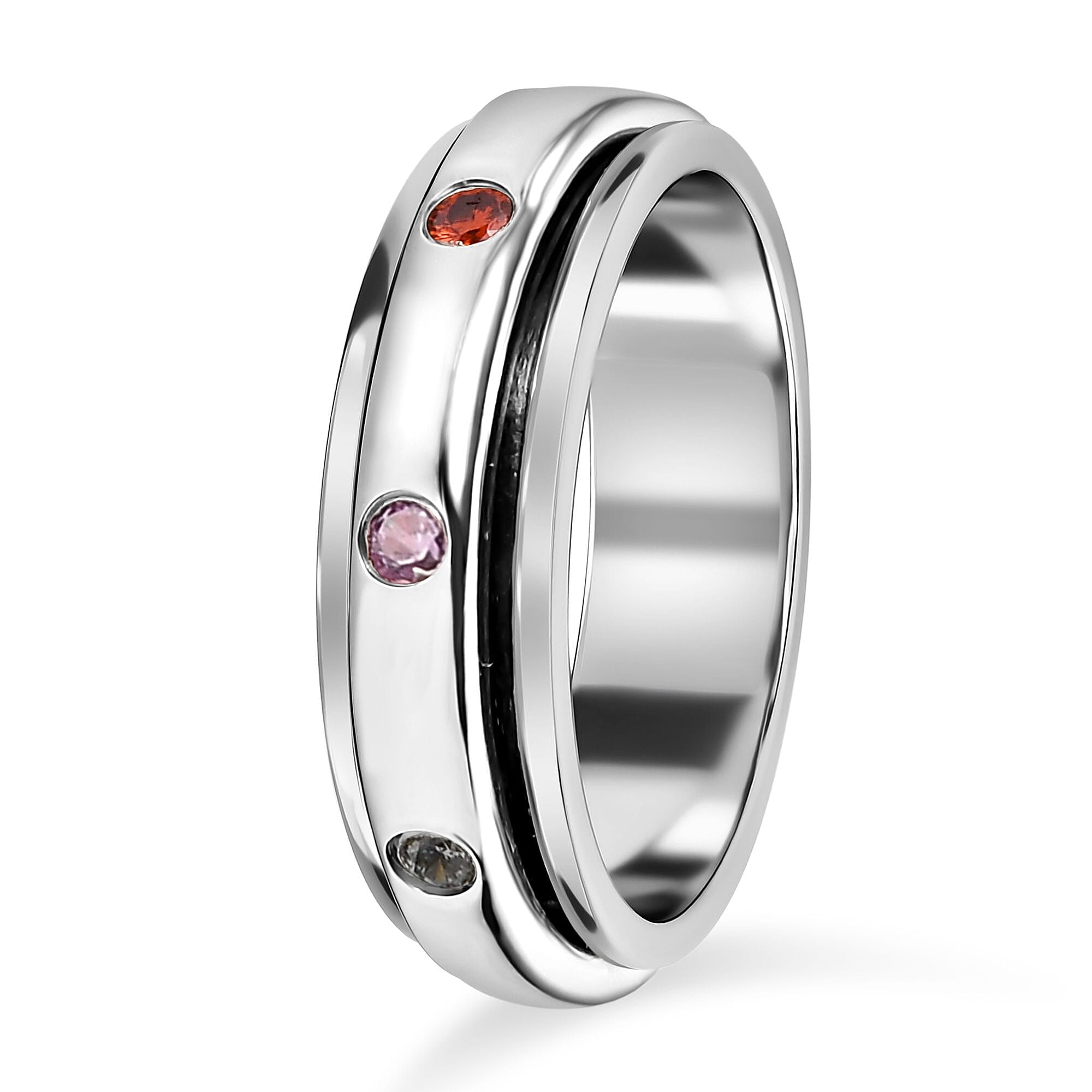 Elanza Simulated Multi Gemstone Spinner Ring in Platinum Overlay Sterling Silver