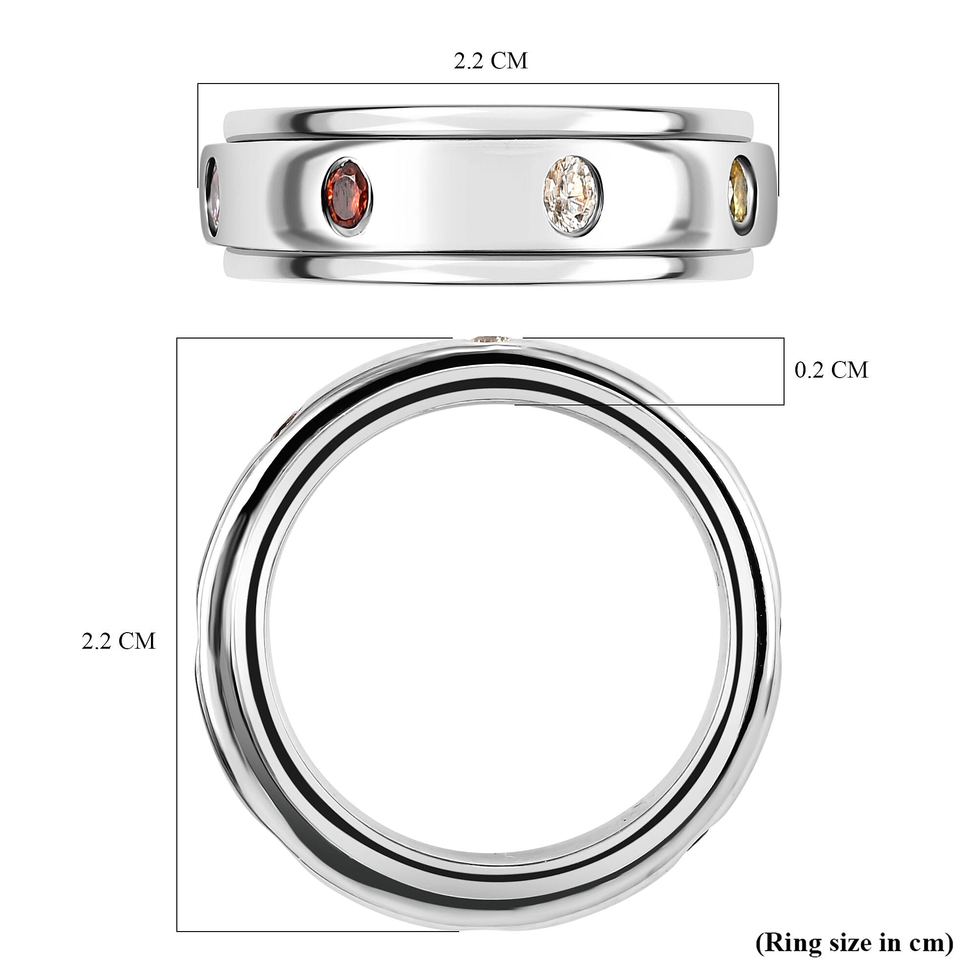 Elanza Simulated Multi Gemstone Spinner Ring in Platinum Overlay Sterling Silver