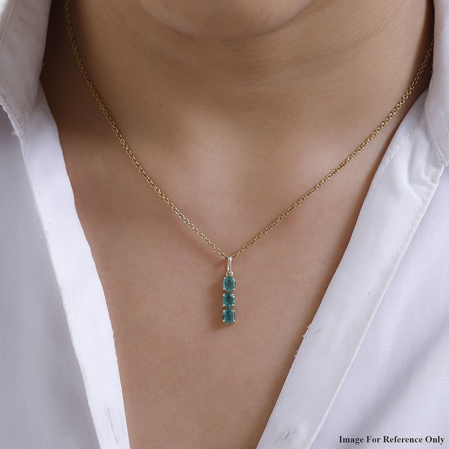 9K Yellow Gold AAA Gemfields Emerald 3 Stone Pendant 0.92 Ct.