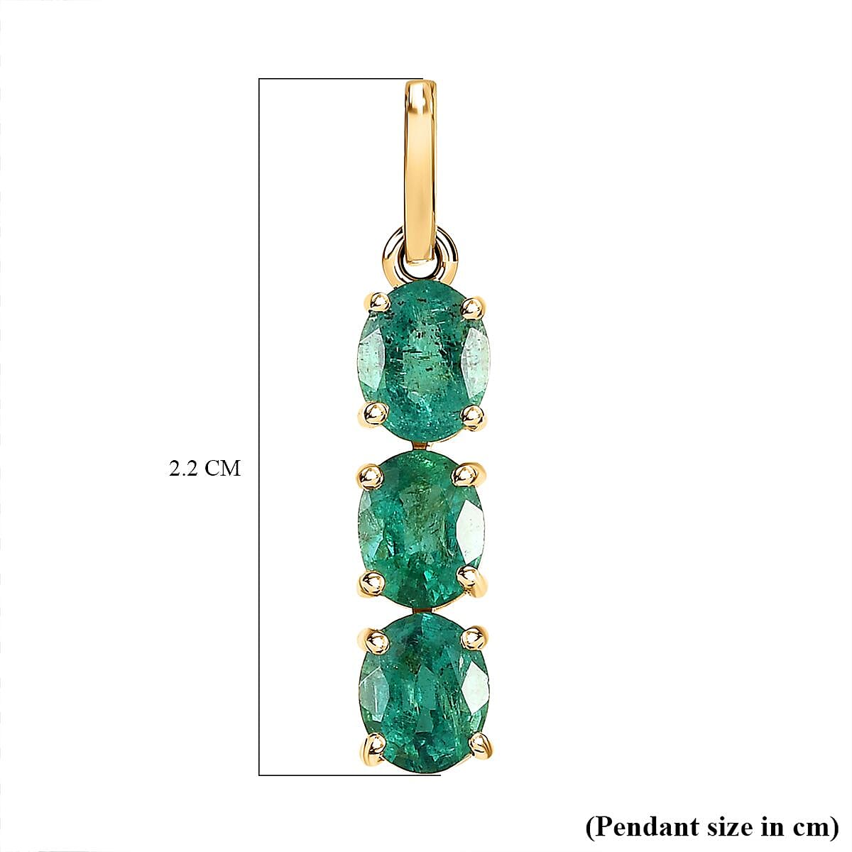 9K Yellow Gold AAA Gemfields Emerald 3 Stone Pendant 0.92 Ct.